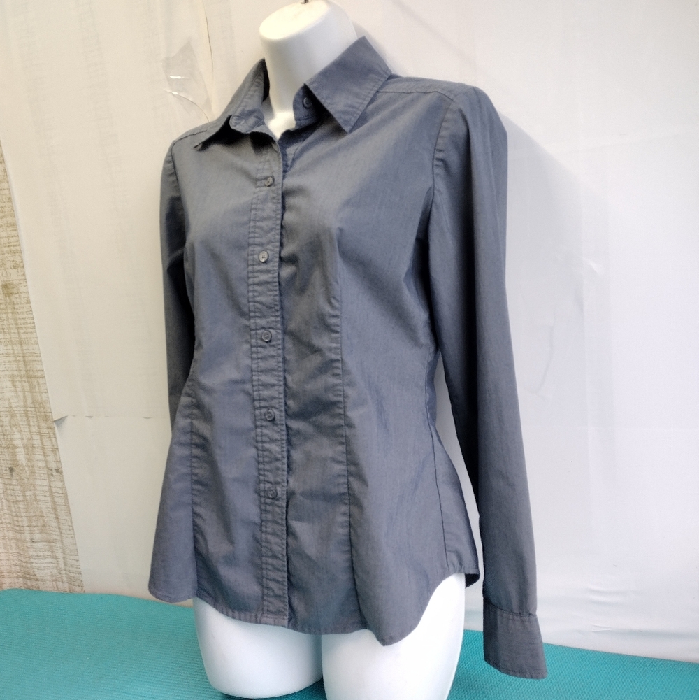 New York Company Stretch Long Sleeve Fitted Shirt Blue Size S